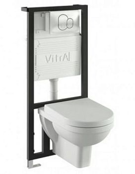 Form 300 комплект: подвесной унитаз, сиденье микролифт, инсталляция, кнопка глянцевый хром Vitra в Батайске