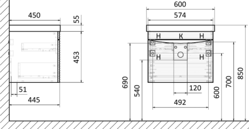 Мебель для ванной STWORKI Хедмарк 60, антрацит в Батайске